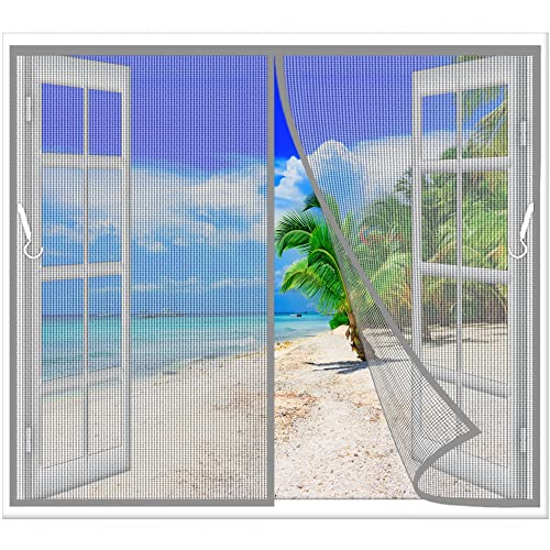 Fliegengitter Fenster 245x150 cm Magnet Insektenschutz Fenster, Automatisches Schließen, Fliegengitter Magnetvorhang für Fenster, für BalkonFenster KellerFenster Patio Grau Z von TOPZXL