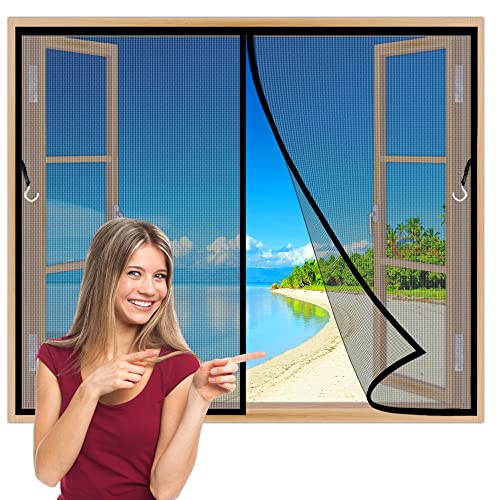 Fliegengitter Fenster BalkonFenster Insektenschutz Fliegenvorhang ohne Bohren 60x135 cm mit Magnet Verschluss für BalkonFenster WohnzimmerFenster SchlafzimmerFenster SchiebeFenster Schwarz Z von TOPZXL