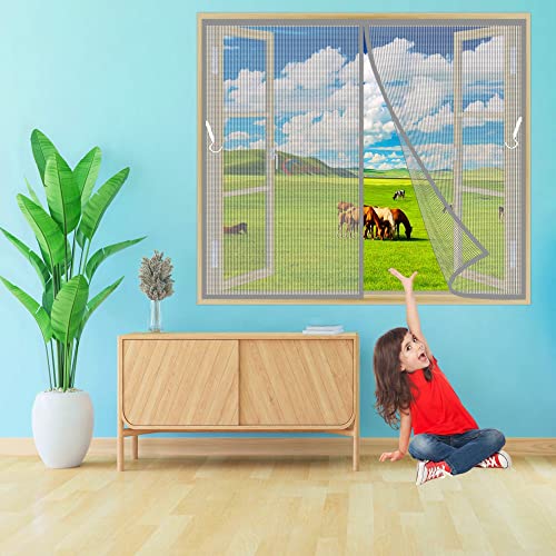 Magnet Fliegengitter Fenster 105x105 cm Fliegengitter BalkonFenster, Automatisches Schließen, Klebemontage Ohne Bohren, für Campingwagen Wohnzimmer Schlafzimmer Grau Z von TOPZXL