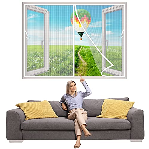 Magnet Fliegengitter Fenster 65x120 cm Insektenschutz Fliegenvorhang Klebmontage Ohne Bohren für BalkonFenster Wohnzimmer TerrassenFenster - Weiß Z von TOPZXL