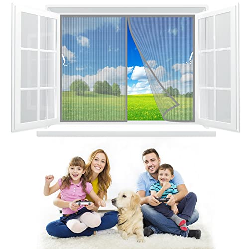 Magnet Fliegengitter Fenster Insektenschutz 110x120 cm Der Magnetvorhang ist Ideal für die BalkonFenster, KellerFenster und TerrassenFenster, mit Magnet & Eingenähten Gewichten - Grau Z von TOPZXL