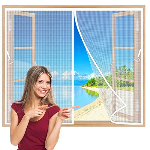 Magnet Insektenschutz Fenster Moskitonetz 90x95 cm Magnetvorhang ist Ideal für BalkonFenster Wohnzimmer und TerrassenFenster, Kinderleichte Klebemontage Ohne Bohren Weiß Z von TOPZXL