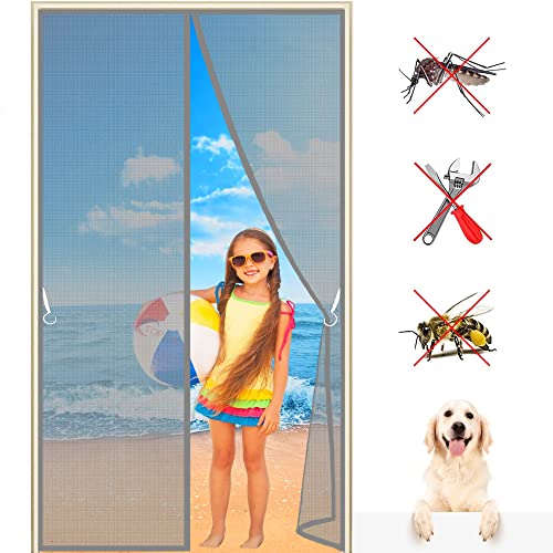 Magnetische Türvorhänge 180x215 cm Fliegengitter Magnet Tür, Insektenschutz Vorhang, Moskitonetz türe fliegentüren für Terrassentür, 993 Größe Grau von TOPZXL