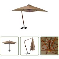 The Living Store Ampelschirm mit Mast Taupe 3x3 m Massivholz Tanne - Gartenschirm - Sonnenschirm - Holzschirm - Markise - Außenbereich von TORANA