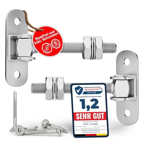 Torfix® 2er Set Einstellbares Torscharnier M12 (115 mm) Torangel Schwerlast Verzinkt mit Inkl. 4 selbstbohrende Schrauben für Holz & Metall mit Warentest Note 1,2 Für Gartentor Hoftor & Zauntor von TORFIX