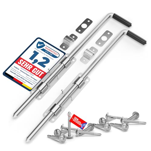 Torfix® 2x Bolzenriegel Riegel robuster Torriegel Schlossriegel 420 mm Türriegel zur sicheren Verriegelung Bodenschieber Torschlossriegel Verzinkt 12x selbstbohrender Torx-Schrauben für Tore & Türe von TORFIX