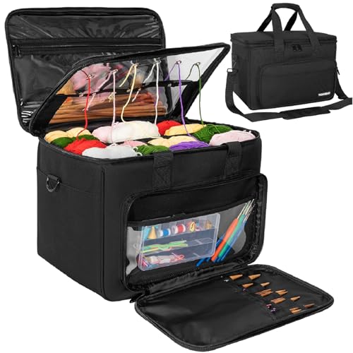 Häkeltaschen-Organizer, extra großer Garn-Organizer, Stricktasche und Tragetaschen-Organizer mit herausnehmbarer Trennwand für Stricknadeln, Häkelnadeln, Geschenke für Häkelliebhaber von TORIBIO