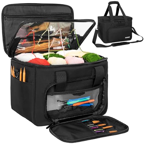Häkeltaschen-Organizer, extra großer Garn-Organizer, Stricktasche und Tragetaschen-Organizer mit herausnehmbarer Trennwand für Stricknadeln, Häkelnadeln, Geschenke für Häkelliebhaber Häkeltaschen-Organizer, extra großer Garn-Organizer, Stricktasche und Tragetaschen-Organizer mit herausnehmbarer Trennwand für Stricknadeln, Häkelnadeln, Geschenke für Häkelliebhaber von TORIBIO