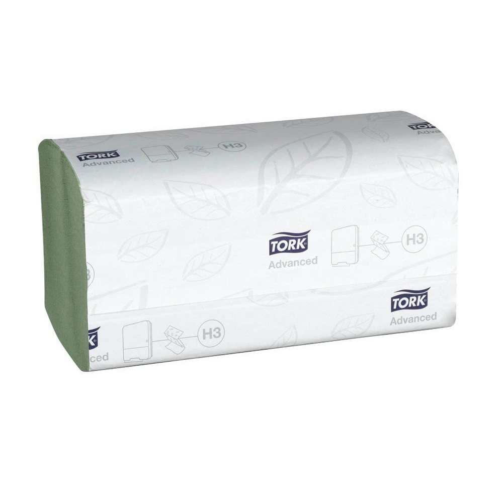 TORK Papierhandtuch 3.750 Zickzack-Handtücher Papierhandtuch Advanced 2-lagig - grün, 2-lagig, Zick-Zack-Falzung, Lorbeerblatt-Design, Nassfest von TORK