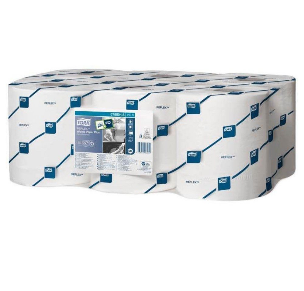 TORK 6 Rollen Putztuch Reflex™ Papierwischtuch 2-lagig - weiß Reinigungstücher (Zellstoff, Recyclingpapier, 19.40x15080.00 cm) von TORK