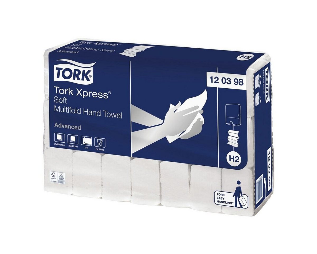 TORK Papierhandtuch Xpress® Soft Multifold Advanced H2, 2-lagig, Recyclingfaser, Multifold, 21,2x25,5 cm, weiß, 3780 Blatt von TORK