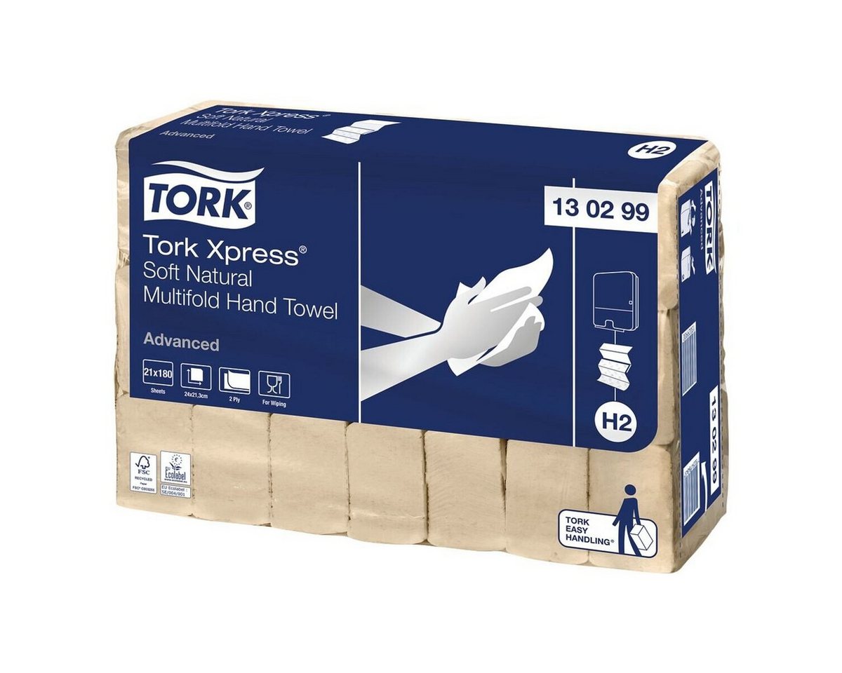 TORK Papierhandtuch Xpress® Soft Natural Advanced H2, 2-lagig, Recyclingfaser, Multifold, 21,3x24 cm, natur, 3780 Blatt von TORK