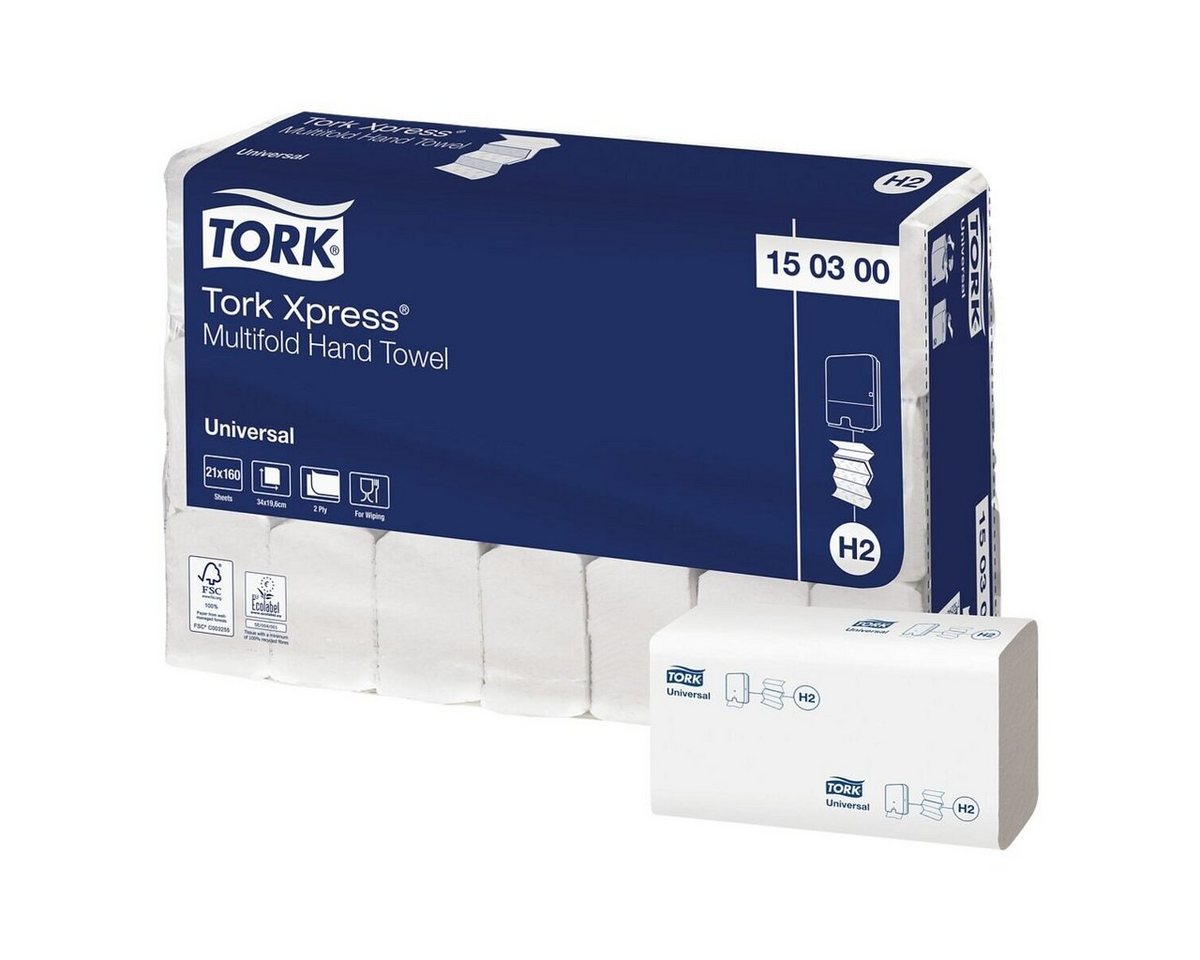 TORK Papierhandtuch Xpress® Universal H2, 2-lagig, Recyclingfaser, Multifold, 19,6x34 cm, weiß, 3360 Blatt von TORK