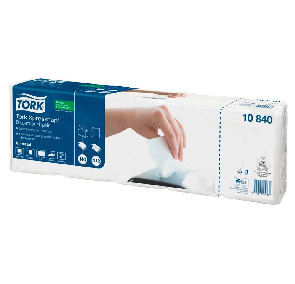 TORK Papierserviette 1.125 Spenderservietten Xpressnap® Universal 1-lagig - weiß, (1125 St), 1-lagig, Mit Prägung von TORK