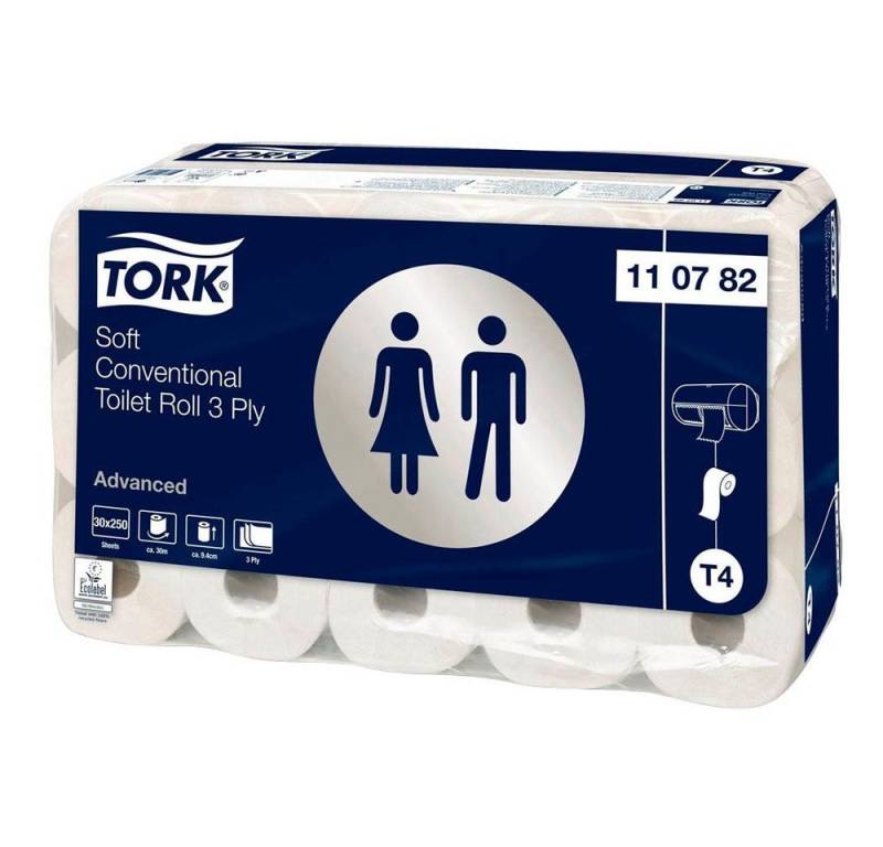 TORK Toilettenpapier 30 Kleinrollen Toilettenpapier Advanced 3-lagig - weiß, 3-lagig, Perforiert nach ca. 12 cm, Mit Prägung TORK Toilettenpapier 30 Kleinrollen Toilettenpapier Advanced 3-lagig - weiß, 3-lagig, Perforiert nach ca. 12 cm, Mit Prägung von TORK
