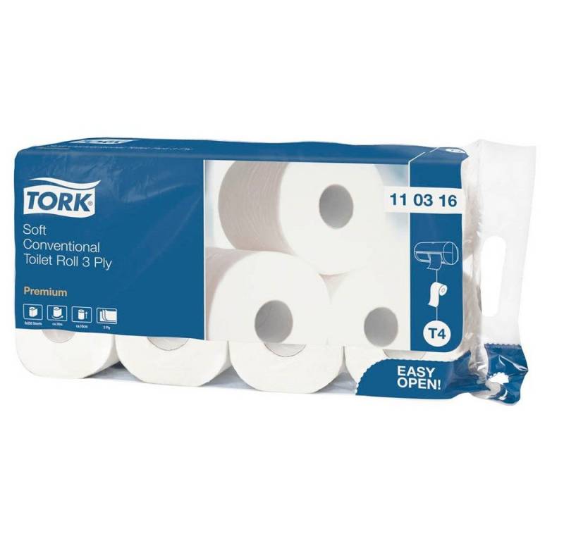 TORK Toilettenpapier 72 Rollen á 29,5m Toilettenpapier T4 Premium Soft 3-lagig weiß, 3-lagig von TORK