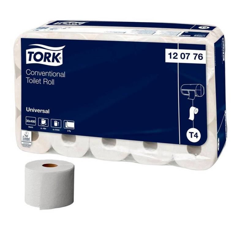 TORK Toilettenpapier 30 Kleinrollen Toilettenpapier Universal 2-lagig - weiß, 2-lagig, Perforiert nach ca. 12 cm, Mit Prägung TORK Toilettenpapier 30 Kleinrollen Toilettenpapier Universal 2-lagig - weiß, 2-lagig, Perforiert nach ca. 12 cm, Mit Prägung von TORK