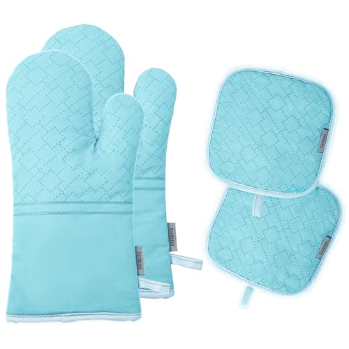 Tormays 572F Ofenhandschuhe und Topflappen-Set, hitzebeständig, weiches Baumwollfutter mit rutschfester Oberfläche für Küche, Backen, Grillen, Puderblau, 4-teilig von TORMAYS