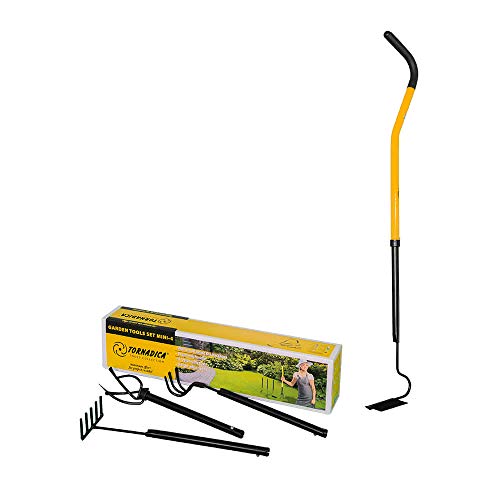 TORNADICA Gartenwerkzeug-Set mit kompaktem Design für die Pflege von Gärten und Blumentöpfen, inklusive Mini-Kultur, Rillenabzieher mit 3 Zähnen und Mini-Rechen, Höhe verstellbar max. 95 cm, 1,55 kg von TORNADICA