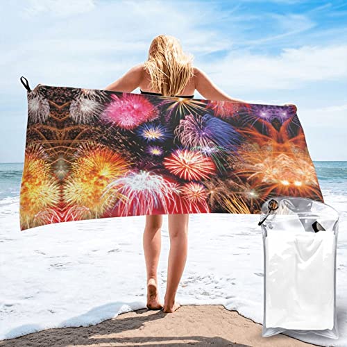 Strandtuch mit Feuerwerk-Druck, Mikrofaser, schnelltrocknend, super saugfähig und sandfrei, Handtuch für Reisen, Fitnessstudio, Camping, 80 x 160 cm von TORONG