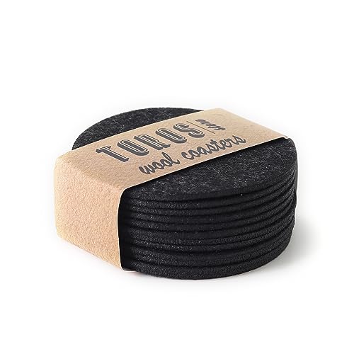 Set mit 12 schwarz Getränke-Untersetzern aus Filz, 10,2 x 10,2 cm – runder Untersetzer für Getränke, saugfähig – Tassenmatten – schützt Möbel vor Hitze, Flecken, Kratzern und Kondensation von TOROS STORE