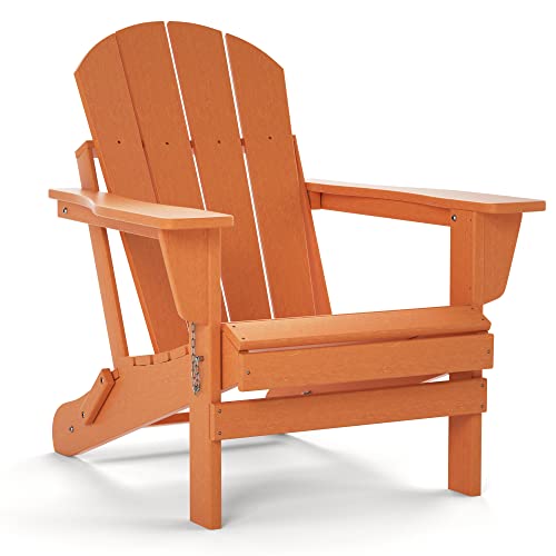 TORVA Adirondack Stuhl aus recyceltem Kunststoff, HDPE, zusammenklappbar, für den Außenbereich, Terrassenstühle, Rasenstuhl, wetterbeständig, Adirondack Stuhl, Orange von TORVA