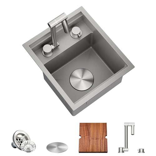TORVA Chrom-Arbeitsstation-Unterbauspüle für Bar-Wohnmobilküche mit eingebautem faltbarem Wasserhahn – 16 Gauge Edelstahl, 33,1 x 38,1 x 22,9 cm TORVA Chrom-Arbeitsstation-Unterbauspüle für Bar-Wohnmobilküche mit eingebautem faltbarem Wasserhahn – 16 Gauge Edelstahl, 33,1 x 38,1 x 22,9 cm von TORVA