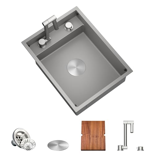 TORVA Chrom-Arbeitsstation-Unterbauspüle für Bar-Wohnmobilküche mit eingebautem faltbarem Wasserhahn – 16 Gauge Edelstahl, 40,7 x 53,4 x 17,8 cm TORVA Chrom-Arbeitsstation-Unterbauspüle für Bar-Wohnmobilküche mit eingebautem faltbarem Wasserhahn – 16 Gauge Edelstahl, 40,7 x 53,4 x 17,8 cm von TORVA