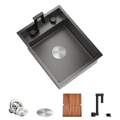 TORVA Schwarze Arbeitsstation-Unterbauspüle für Bar, Wohnmobilküche mit eingebautem, faltbarem Wasserhahn – 16 Gauge Edelstahl, 40,7 x 53,4 x 17,8 cm TORVA Schwarze Arbeitsstation-Unterbauspüle für Bar, Wohnmobilküche mit eingebautem, faltbarem Wasserhahn – 16 Gauge Edelstahl, 40,7 x 53,4 x 17,8 cm von TORVA