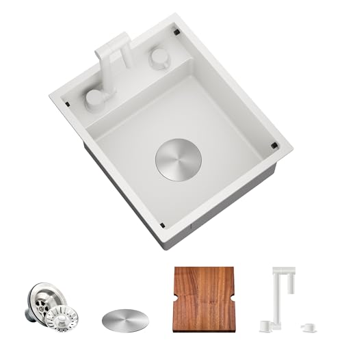 TORVA Weiße Arbeitsstation-Unterbauspüle für Bar, Wohnmobilküche mit eingebautem, faltbarem Wasserhahn – 16 Gauge Edelstahl, 38,1 x 45,8 x 17,8 cm von TORVA