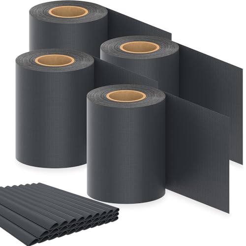 TOSANEO 4er Set PVC Sichtschutzstreifen 4 Rollen je 35m x 19cm 120 Clips Doppelstabmatten Zaun Zaunfolie Windschutz Sichtschutz Anthrazit von TOSANEO