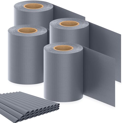 TOSANEO 4er Set PVC Sichtschutzstreifen 4 Rollen je 35m x 19cm 120 Clips Doppelstabmatten Zaun Zaunfolie Windschutz Sichtschutz Grau von TOSANEO