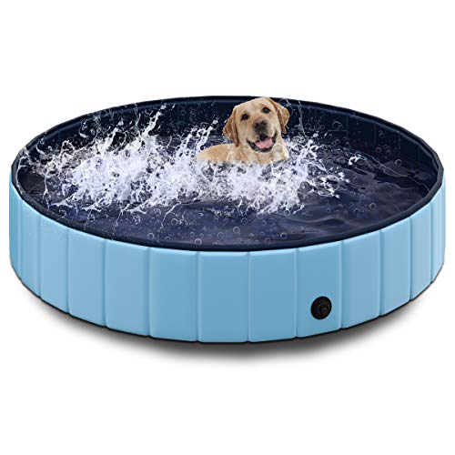 TOSANEO Hundepool Swimmingpool Pool Plantschbecken Badewanne Hundebadewanne Schwimmbecken für Hunde und Katzen platzsparend faltbar Blau Ø 80cm x H 20cm von TOSANEO