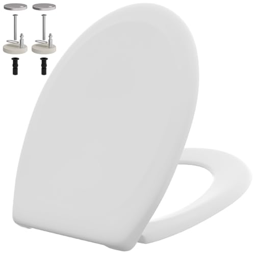 TOSANEO WC-Sitz mit Absenkautomatik Toilettendeckel Antibakterieller Toilettensitz Klobrille Klositz Klodeckel Duroplast Softclose Quick-Release Funktion Weiß O-Form von TOSANEO