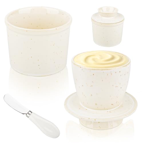 Französische Butterdose Wassergekühlt, Butterglocke Keramik Butterdose mit Buttermesser, Porzellan Buttertopf, Butterfass, Butter Glocke mit Deckel, Butterbehälter, Gesprenkeltes Weiß Französische Butterdose Wassergekühlt, Butterglocke Keramik Butterdose mit Buttermesser, Porzellan Buttertopf, Butterfass, Butter Glocke mit Deckel, Butterbehälter, Gesprenkeltes Weiß von TOSAVGA