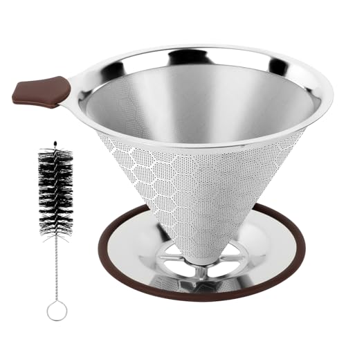 Kaffeefilter,Kaffeefilter aus Edelstahl, Wiederverwendbar Kaffee Filter Papierloser, Coffee Filter für Pour Over Kaffeebereiter, Handfilter Kaffee 3-4 Tassen mit Reinigungsbürsten, Kaffee Filter Aufs von TOSAVGA