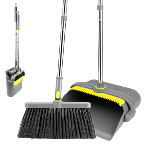 Kehrschaufel Set, Besen und Kehrschaufel Set mit Langem Stiel, Aufrecht Kehrbesen mit Schaufel, handfeger Langer stiel & kehrblech mit langem stiel für die Bodenreinigung in Küche, Haushalt von TOSAVGA