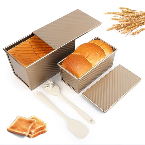 TOSAVGA 4 Stück Brotbackform, Brotbackform mit Deckel, Toastbrot Backform mit Deckel, Antihaft Toastbrot Backform, Gold Kastenform Brot, Toast Brot Backformen Backen von zum Gebäck Laibe Kuchen von TOSAVGA