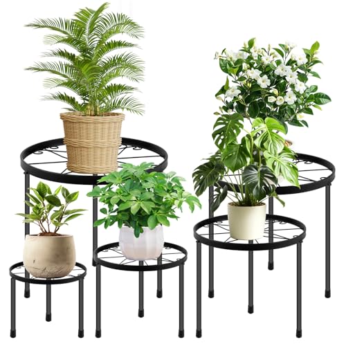 TOSAVGA 5 Stück Pflanzenständer Set, Blumenständer Metall Rund, Anti-Rost Blumenhocker Pflanzenregal, Pflanzenhocker für Innen Außen, Blumentisch für Haus & Garten Dekoration, Blumengestell von TOSAVGA