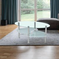 Ovaler Couchtisch für Wohnzimmer 90x55 cm mit 3 Glasplatten und Stahlbeinen - Mimas von TOSCOHOME