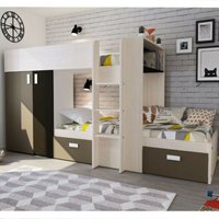 Siesta Etagenbett für zwei Kinder mit Kleiderschrank und Schubladen Farbe weiß vintage beige und braun von TOSCOHOME