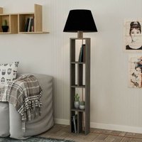 Stehlampe aus Holz mit Bücherregal und schwarzem Lampenschirm - Day von TOSCOHOME
