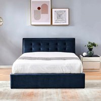 Doppelbett mit Stauraum und Kopfteil mit dunkelblauem Stoff bezogen - Coco von TOSCOHOME