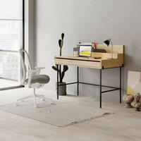 Schreibtisch 60x110 cm aus eichenfarbenem Holz mit anthrazitfarbenen Details und schwarzen Beinen - Leila von TOSCOHOME