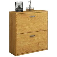 Schuhschrank 73x80h cm aus Holz mit zwei doppelttiefen Klapptüren in Eiche von TOSCOHOME