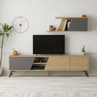 TV-Schrank 180cm mit Wandregal in Eiche und Anthrazit - Fiona von TOSCOHOME