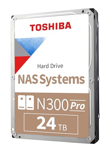 Toshiba N300 PRO 24 TB großes Business-NAS (bis zu 24 Einschübe), 8,9 cm (3,5 Zoll) interne Festplatte – bis zu 550 TB/Jahr Workload-Rate, CMR SATA 6 Gbit/s, 7200 U/min, 1,0 GB Cache, HDWG82EXZSTB von TOSHIBA