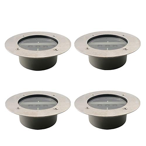 TOSHIN 4er-Set Solar Bodenleuchten Garten 3 LED Solarleuchten Solarlampe Dekoration Lichter IP65 Wasserdichtes Gartenleuchte für Draussen Garten Garten und Terrasse (Rund, Kaltweiss) von TOSHIN