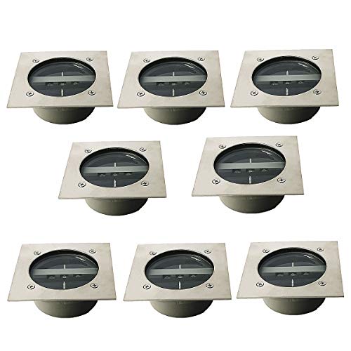 TOSHIN 8er-Set Solar Bodenleuchten Garten 3 LED Solarleuchten Solarlampe Dekoration Lichter IP65 Wasserdichtes Gartenleuchte für Draussen Garten Garten und Terrasse (Eckig, Kaltweiss) von TOSHIN