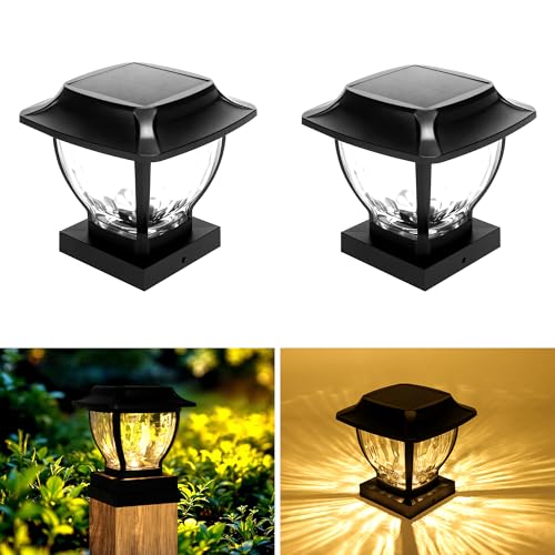 TOSHIN Solar Pfostenkappen Licht, LED Pfostenleuchte Außen, 2 Modi Solar-LED-Wegleuchten für den Außenbereich für Garten, Terrasse, Landschaft, Gehweg (2 Stück, Warmweiß) von TOSHIN